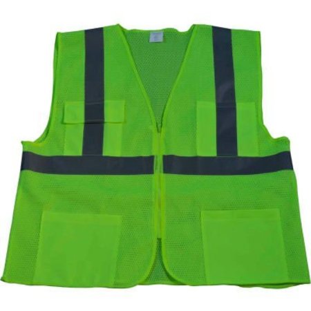 PETRA ROC INC Petra Roc 4-Pocket Safety Vest, ANSI Class 2, Zipper Closure, Polyester Mesh, Lime, 4XL/5XL LVM24-4X/5X